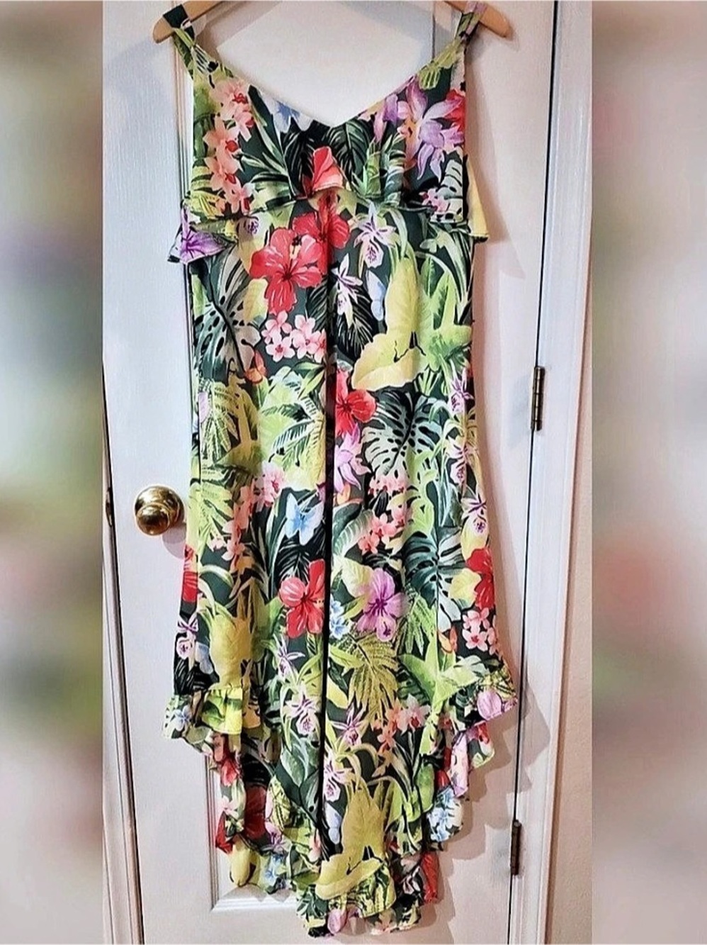 🌸TB10 - Tommy Bahama Grande Grove Tropical Floral Ruffle Hi-Low Maxi Dress🛍️ - Picture 4 of 5
